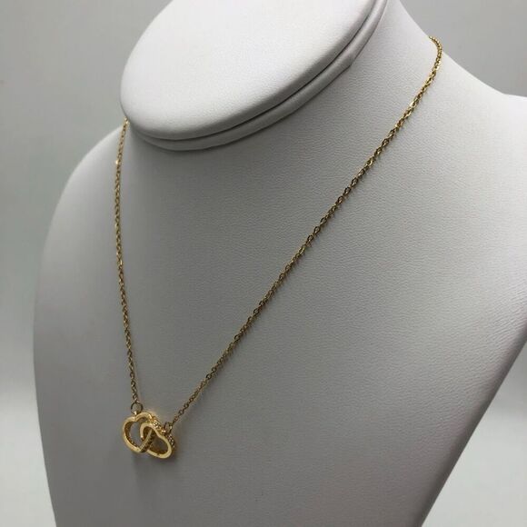 18K Gold Plated Women's Cubic Zirconia Dual Interlocking Heart Necklace Love - Picture 6 of 11